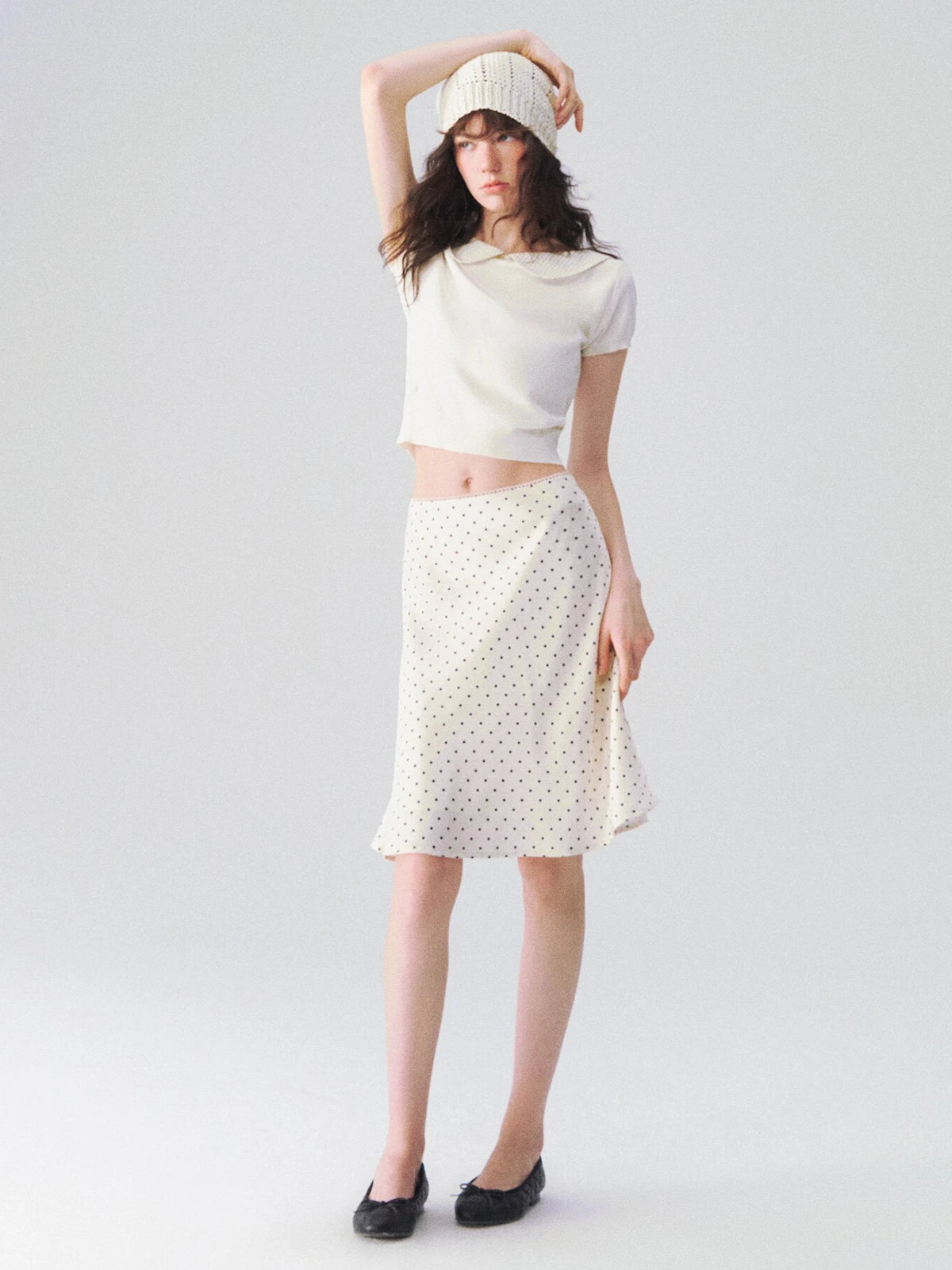 Polka Dot A-Line Midi Skirt