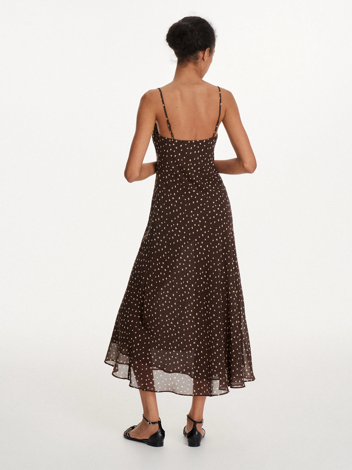 Polka-Dot Drawstring Midi Dress