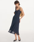 Polka-Dot Drawstring Midi Dress in Navy ¡ª view 8