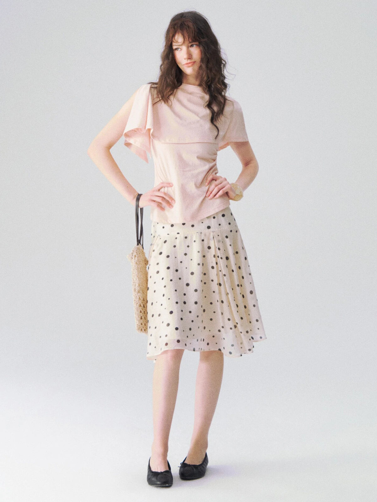 Polka Dot Tiered A-Line Skirt