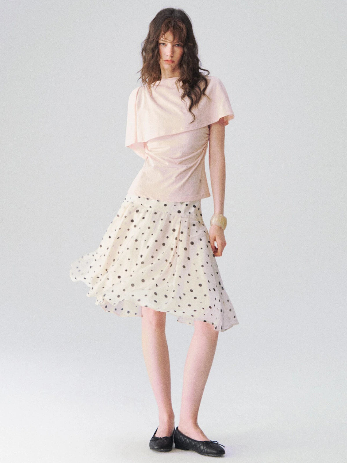Polka Dot Tiered A-Line Skirt in Cream ¡ª view 4