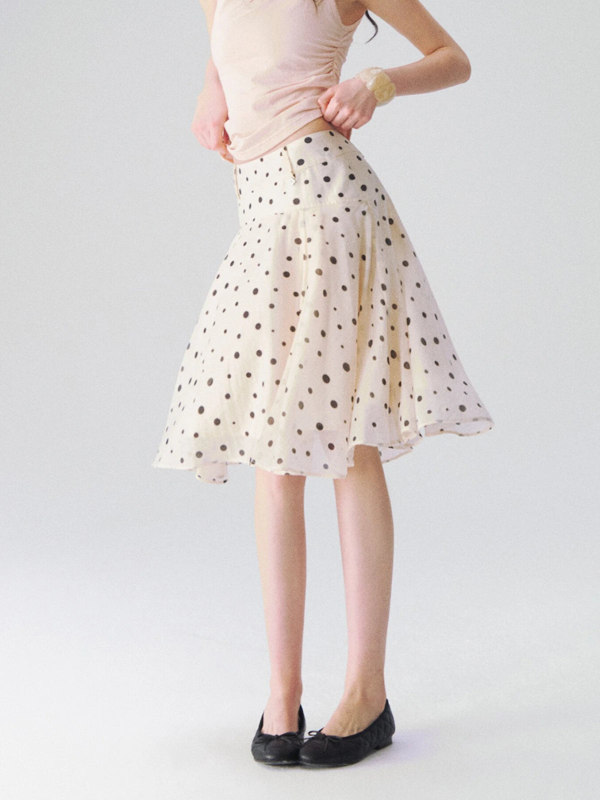 Polka Dot Tiered A-Line Skirt