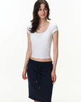 Pull-On Drawstring Midi Skirt