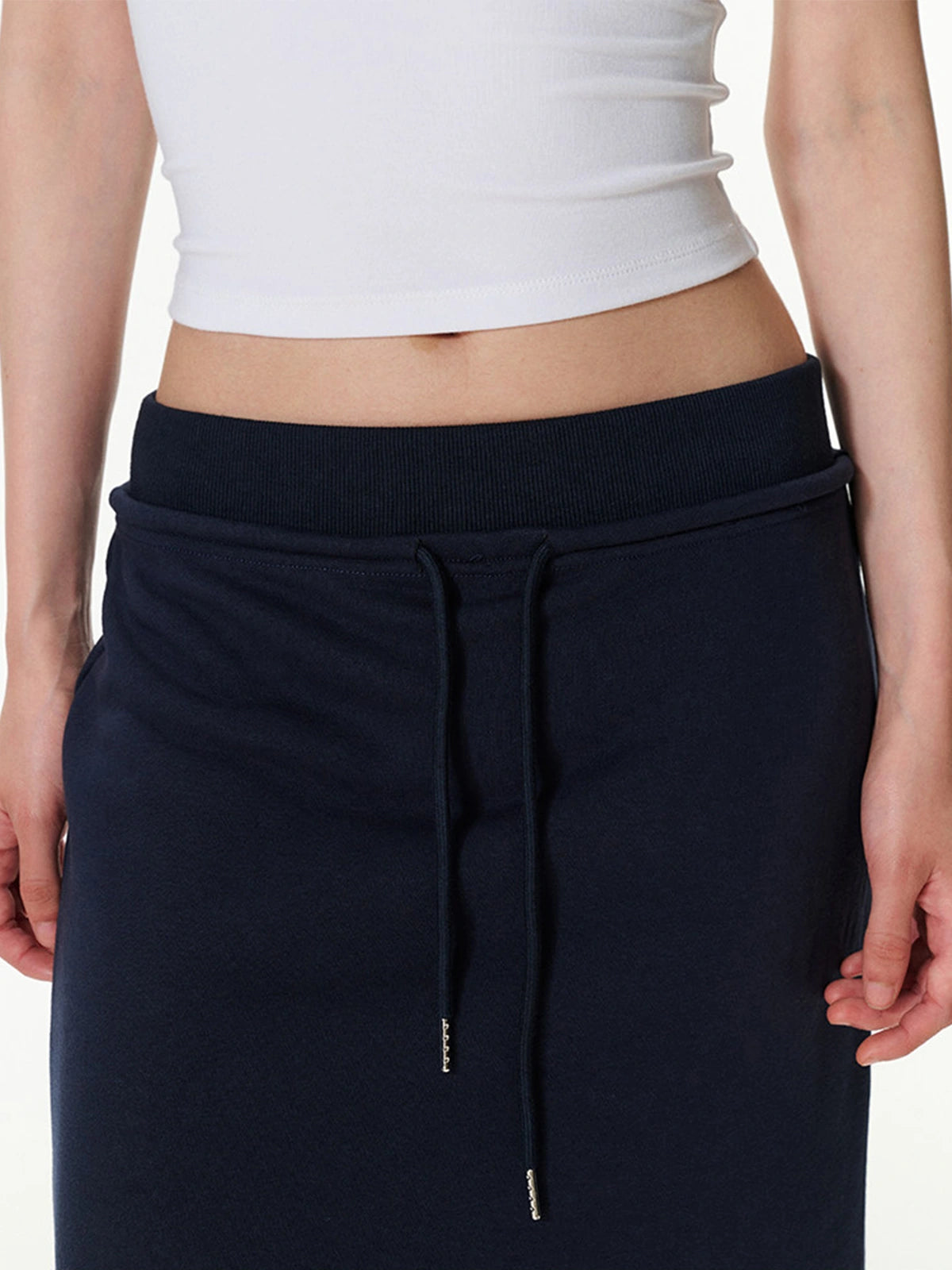 Pull-On Drawstring Midi Skirt