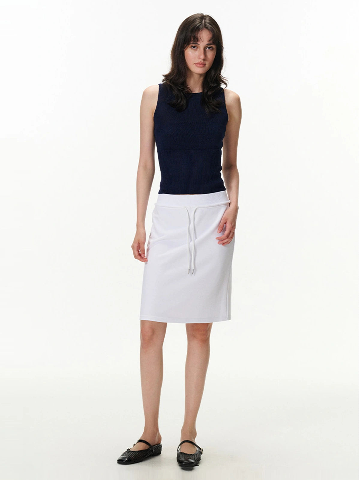 Pull-On Drawstring Midi Skirt