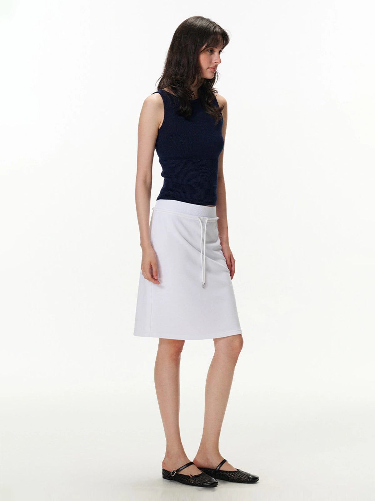 Pull-On Drawstring Midi Skirt