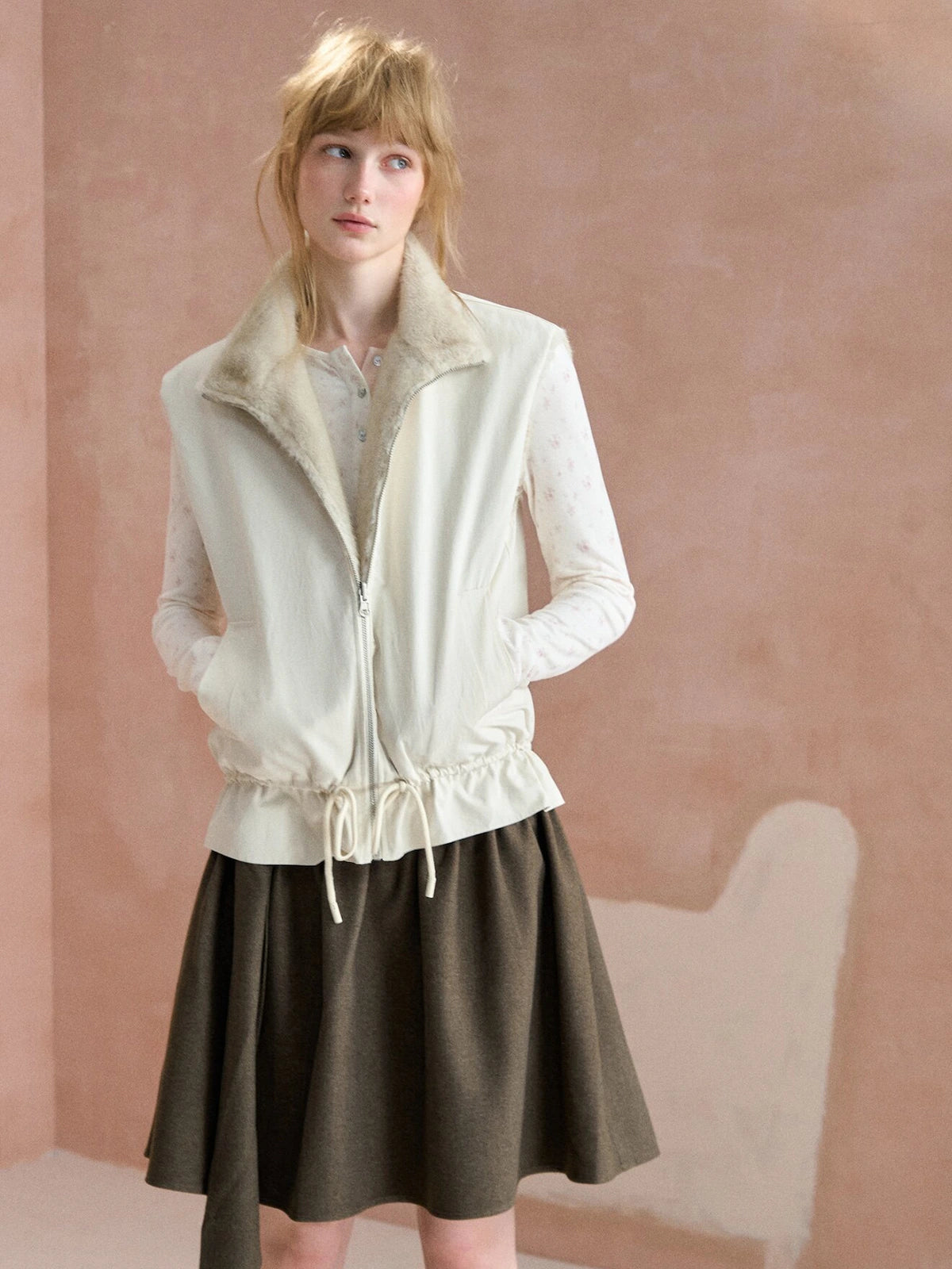 Reversible Stand-Collar Drawstring Vest