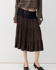 Ruched-Waist Tiered Midi Skirt in Navy ¡ª view 2