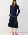 Ruched-Waist Tiered Midi Skirt