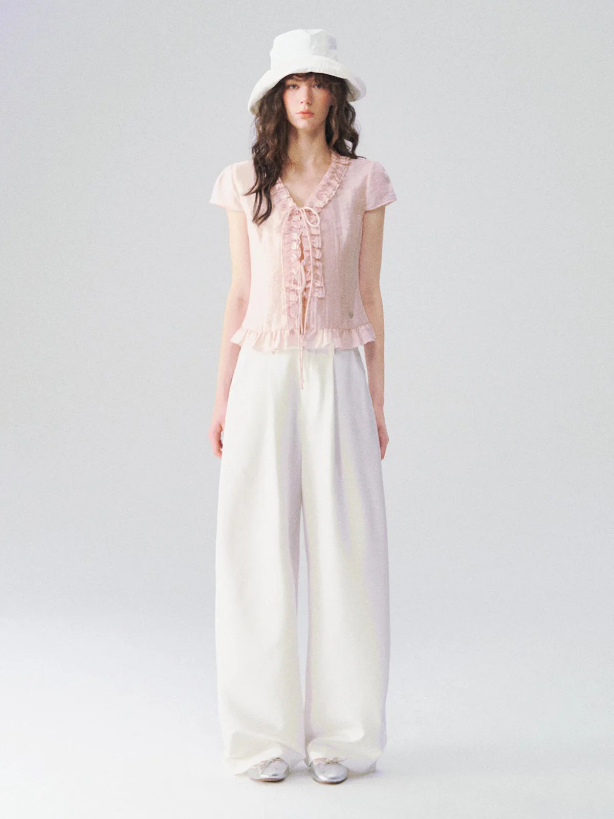 Ruffle-Trim Tie-Front Top