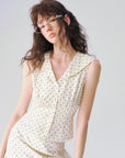 Sleeveless Sailor-Collar Polka Dot Top