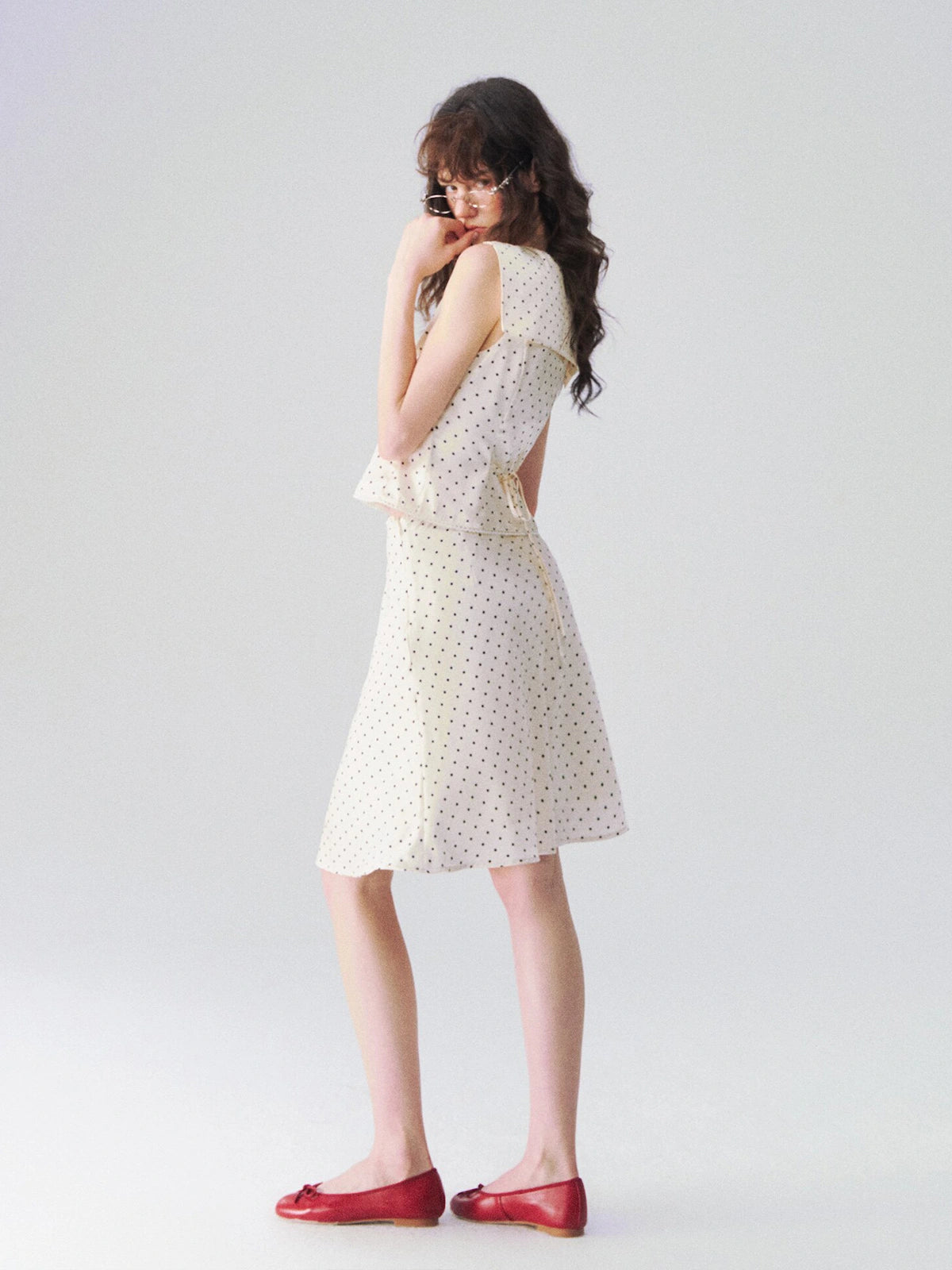 Sleeveless Sailor-Collar Polka Dot Top