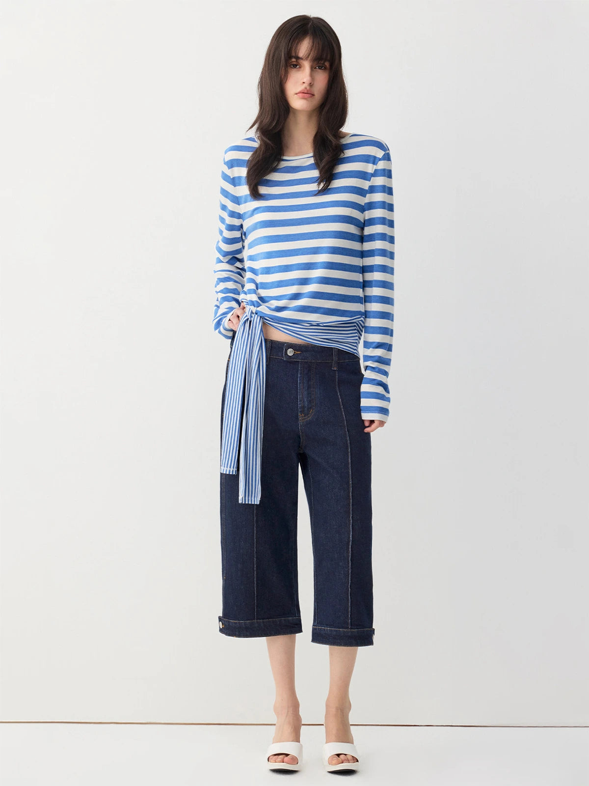 Striped Asymmetric Tie-Hem Top