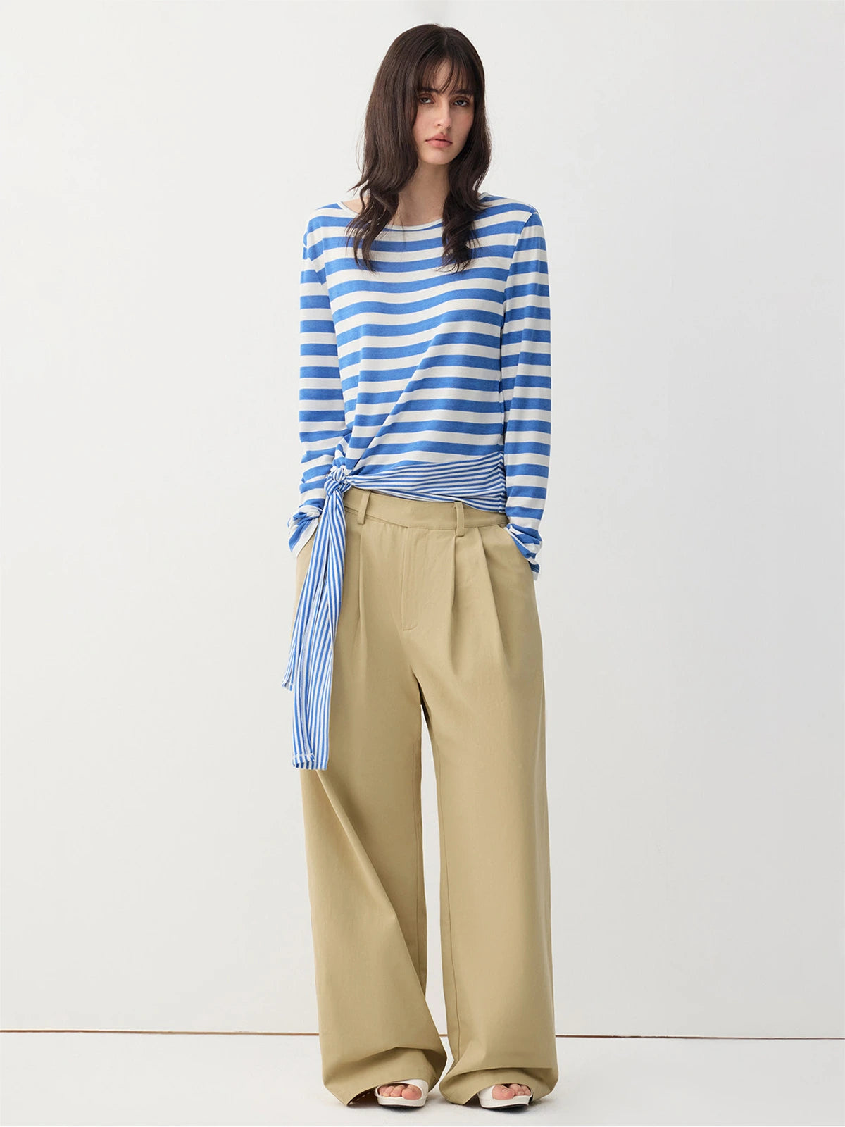 Striped Asymmetric Tie-Hem Top