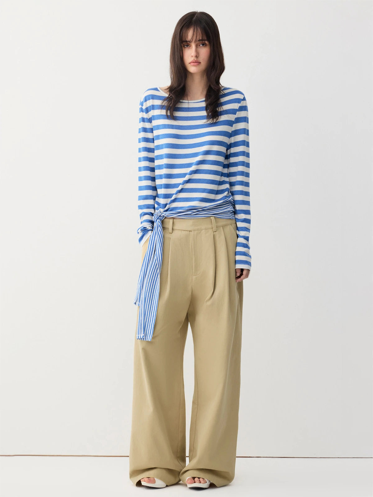 Striped Asymmetric Tie-Hem Top