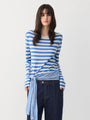 Striped Asymmetric Tie-Hem Top in Blue Stripe a?? view 4