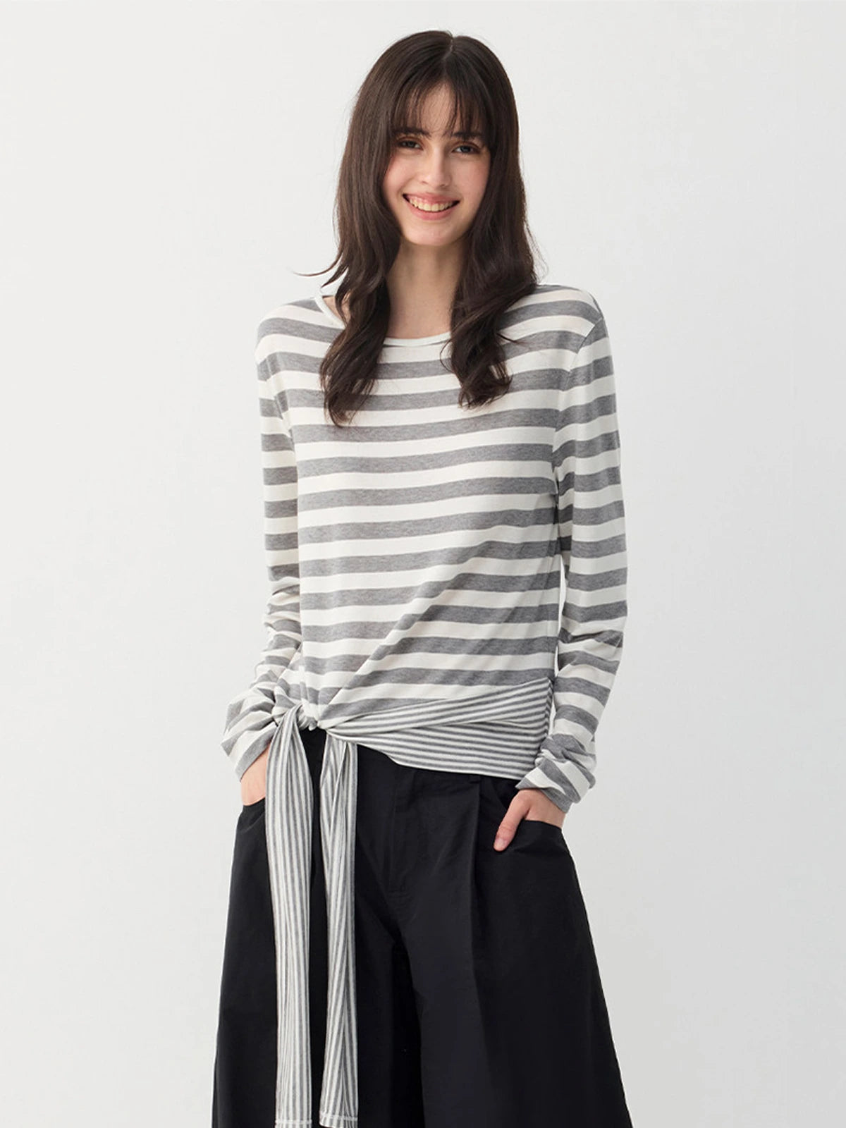 Striped Asymmetric Tie-Hem Top