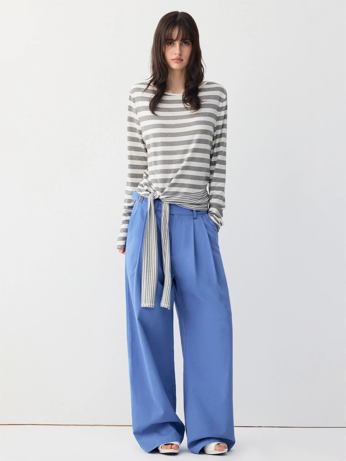 Striped Asymmetric Tie-Hem Top
