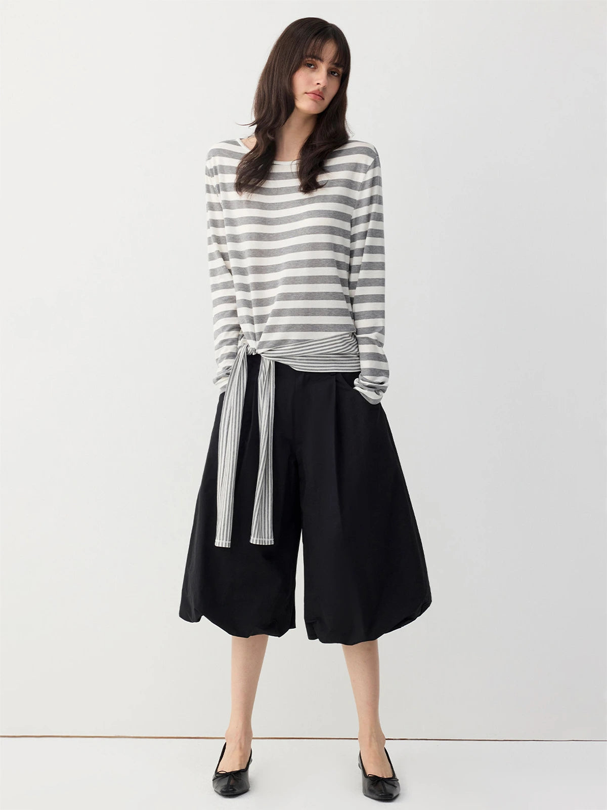 Striped Asymmetric Tie-Hem Top