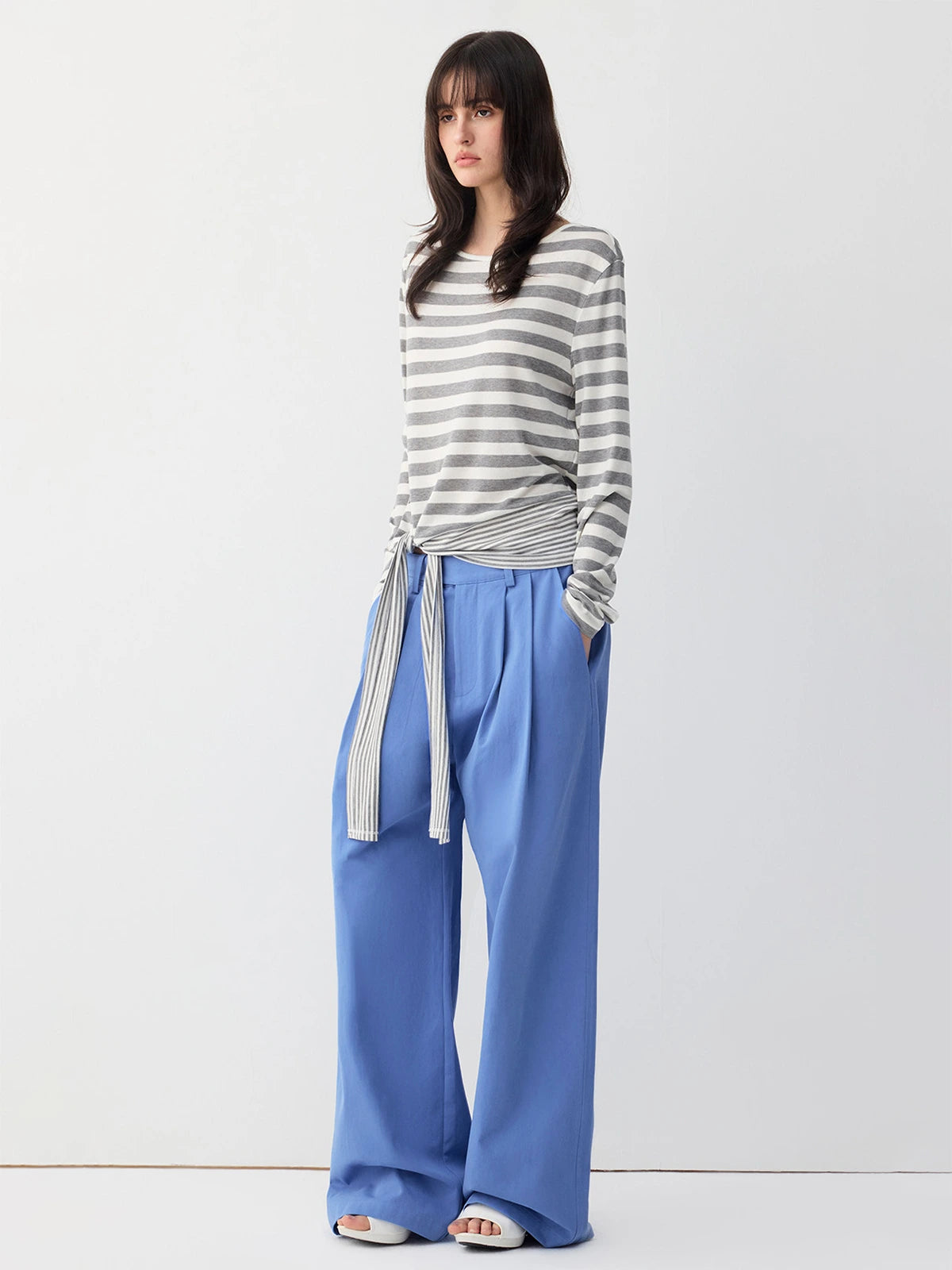 Striped Asymmetric Tie-Hem Top