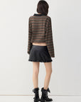 Striped Drawstring-Hem Polo Top