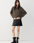 Striped Drawstring-Hem Polo Top