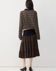 Striped Drawstring-Hem Polo Top
