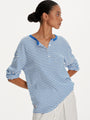 Striped Drop-Shoulder Henley Top in Blue Stripe ¡ª view 5