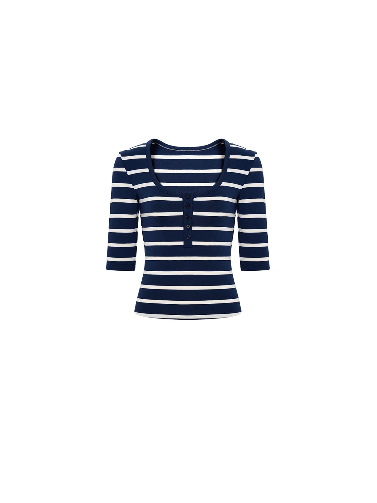 Striped U-Neck Henley Top