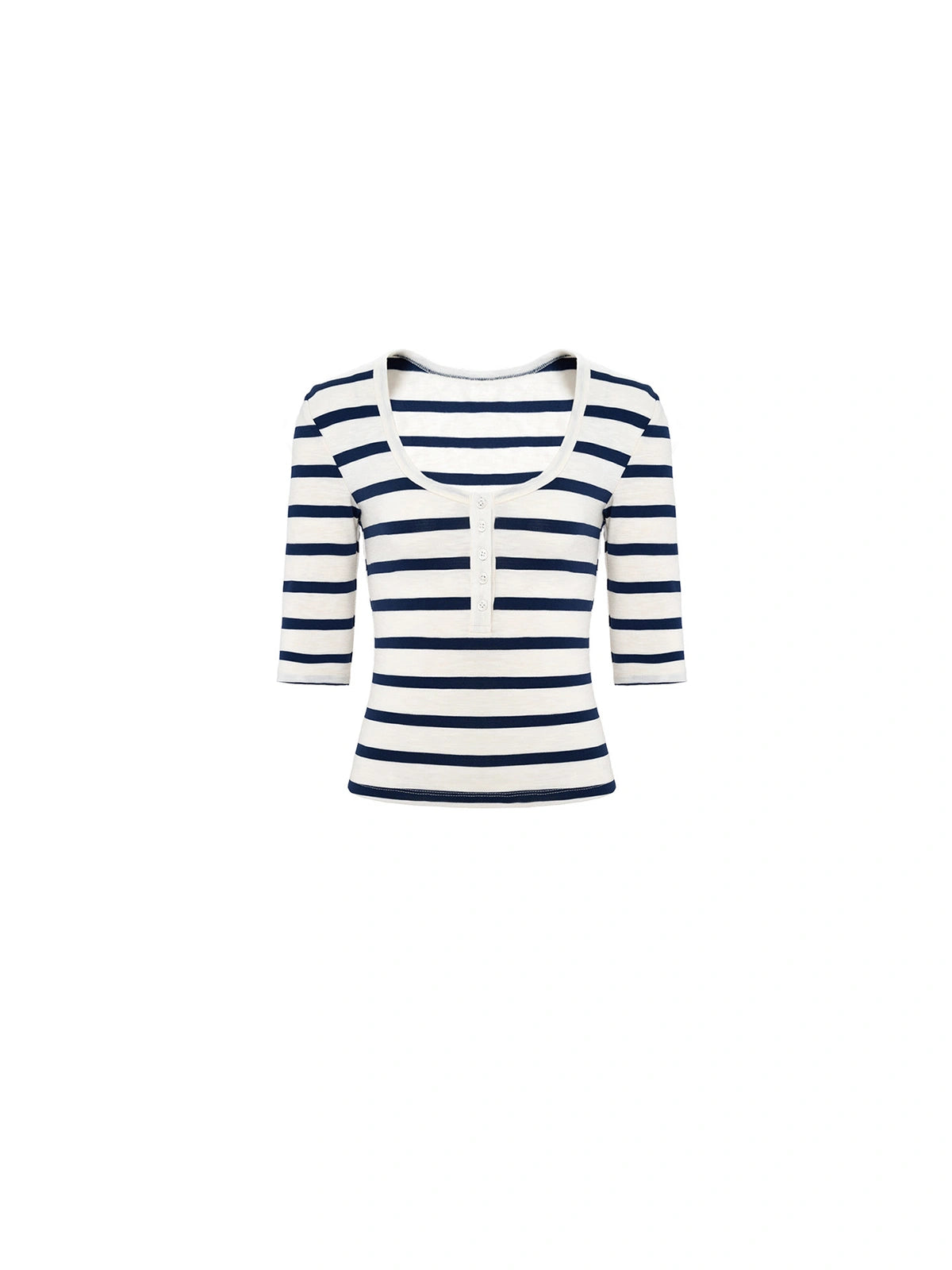 Striped U-Neck Henley Top