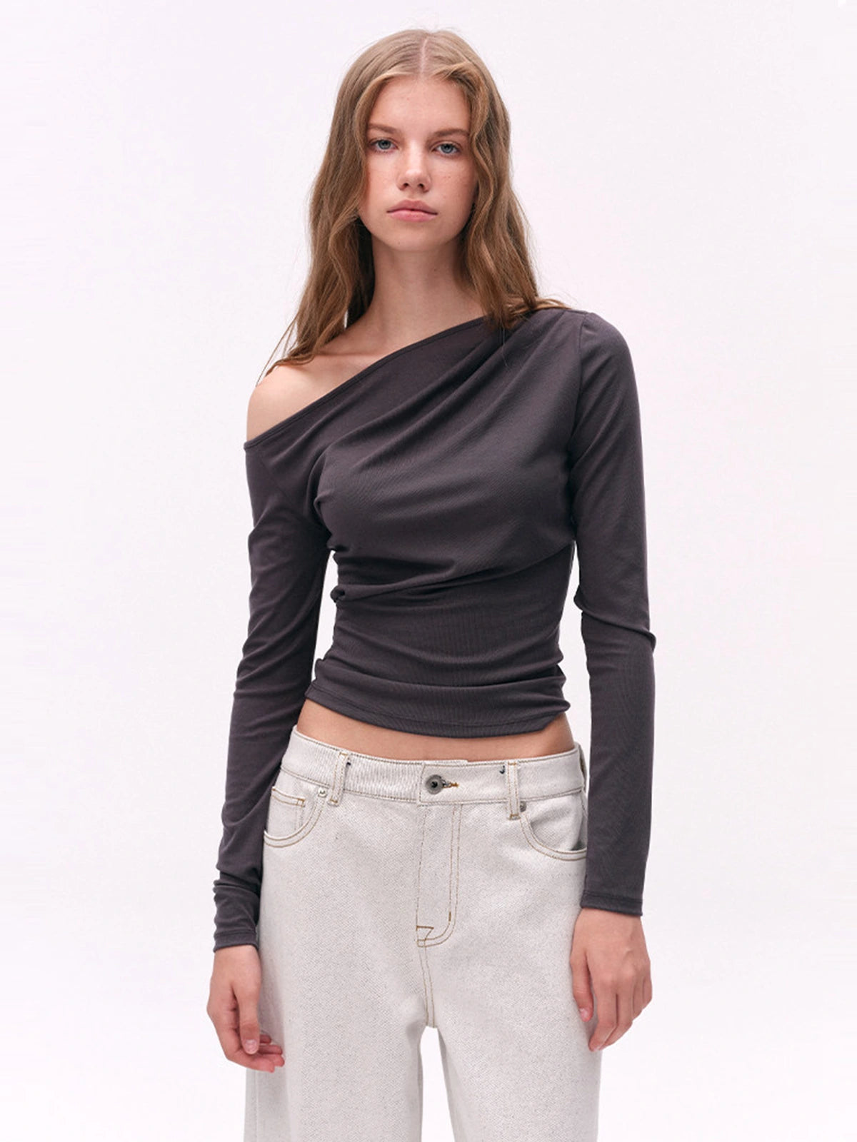 TENCEL Lyocell Ruched One-Shoulder Top