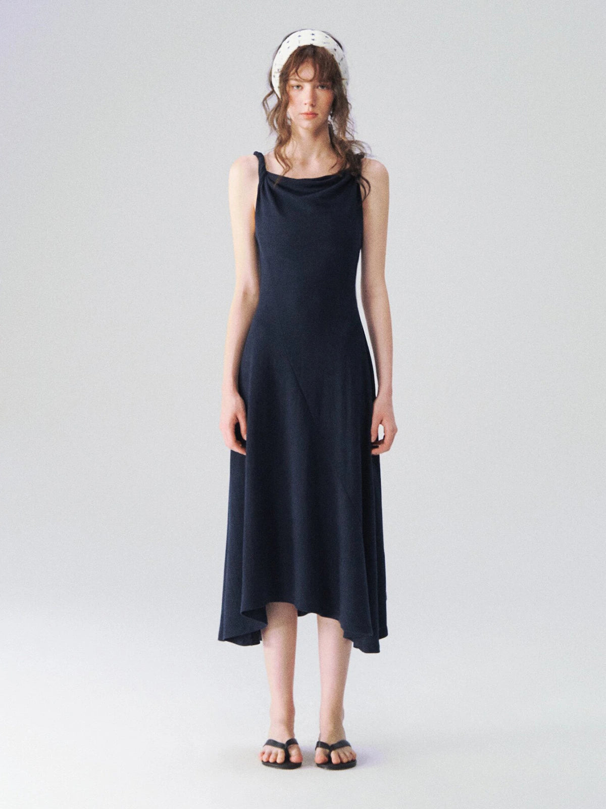 Twisted-Strap Slip Midi Dress