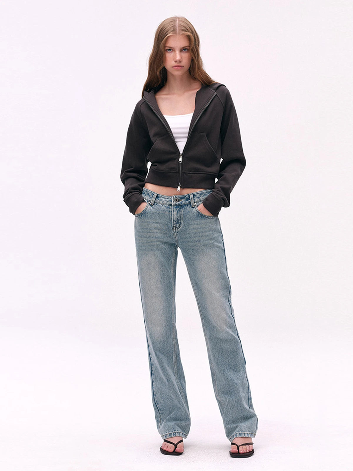 Two-Way Zip Cropped Hoodie
