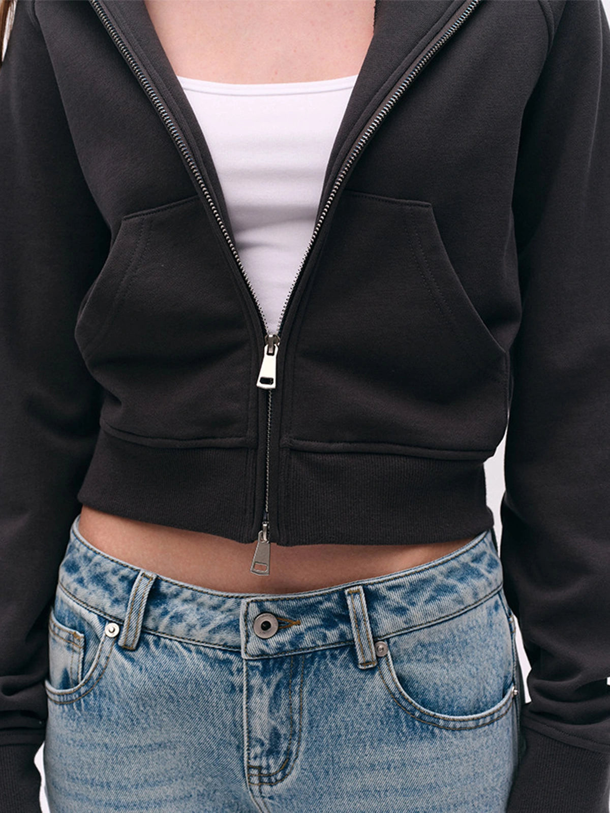 Two-Way Zip Cropped Hoodie