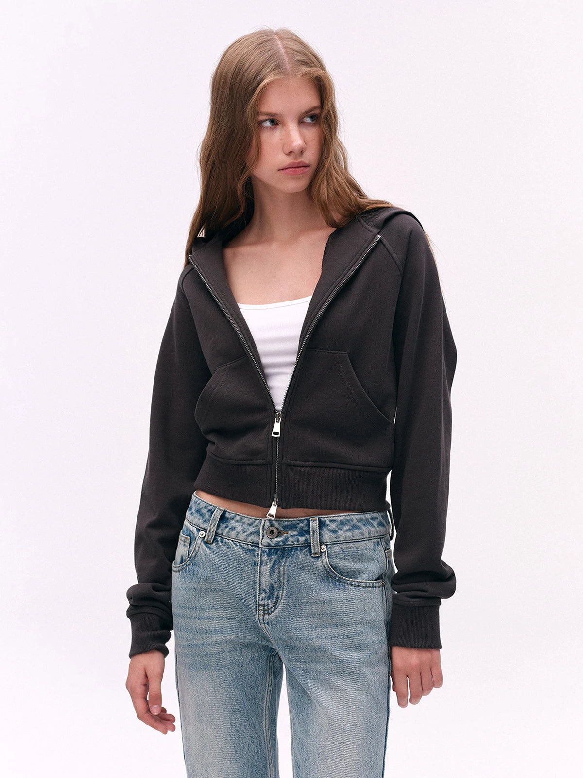 Two-Way Zip Cropped Hoodie