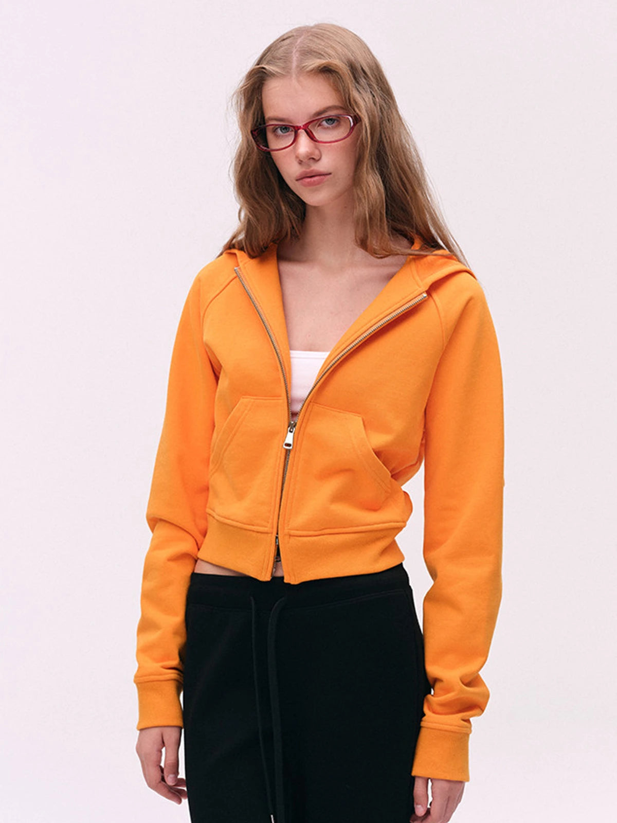 Two-Way Zip Cropped Hoodie
