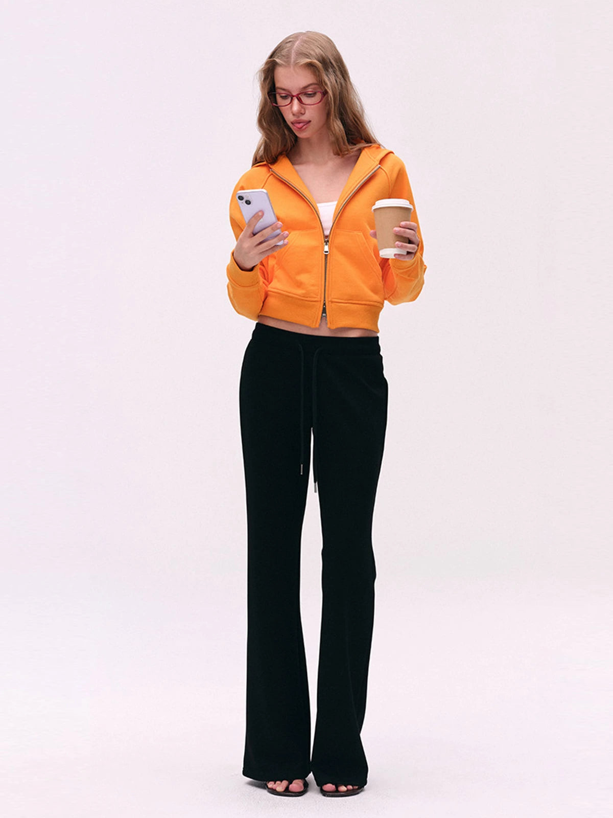 Two-Way Zip Cropped Hoodie