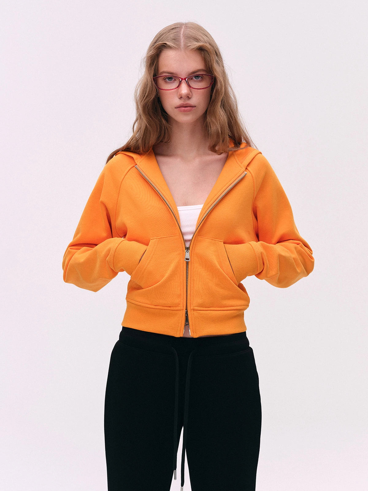 Two-Way Zip Cropped Hoodie