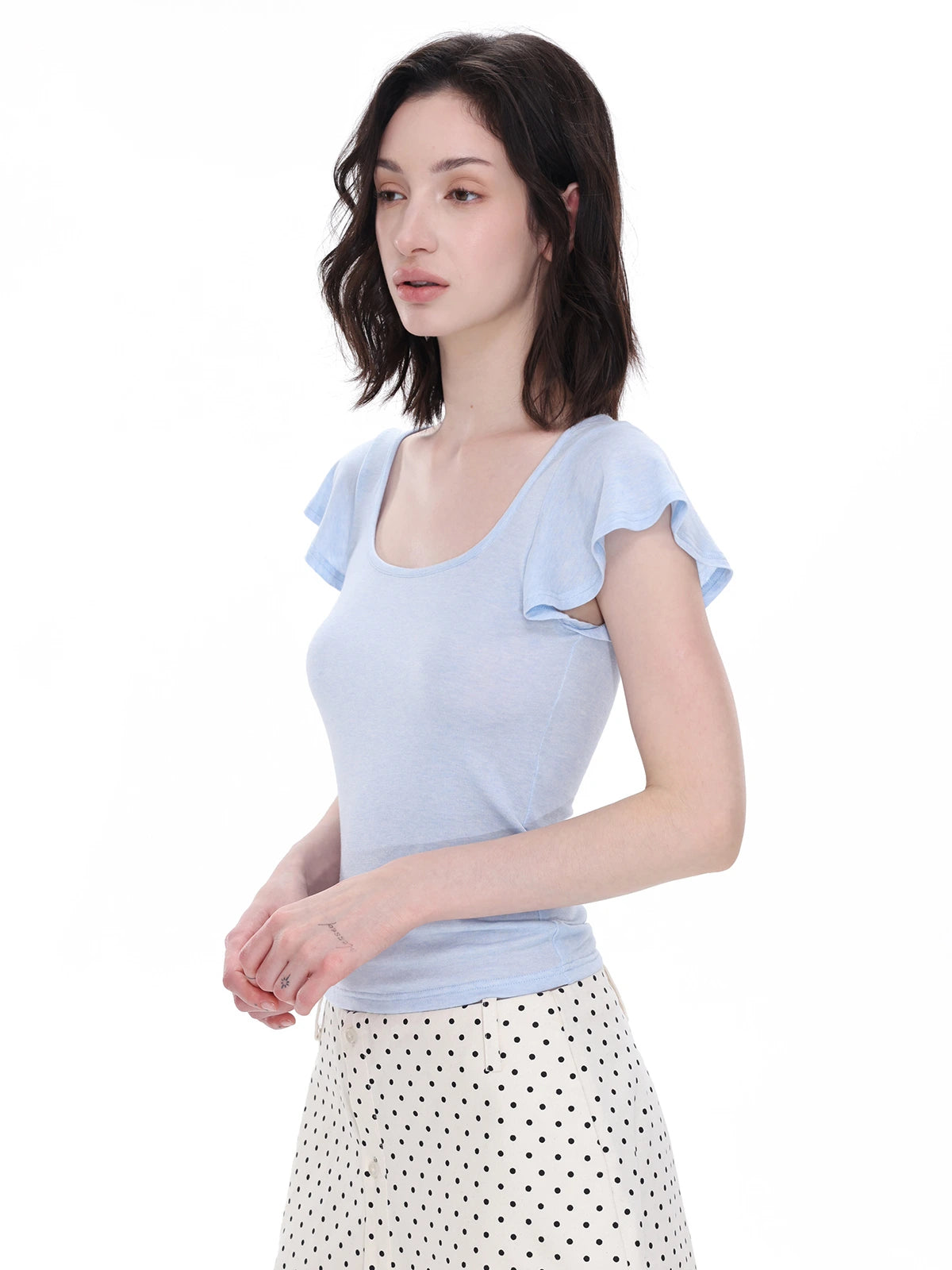 U-Neck Flutter Sleeve Top