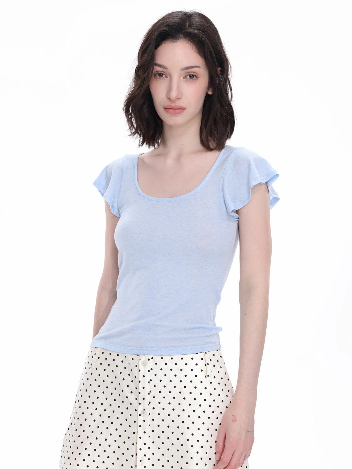 U-Neck Flutter Sleeve Top