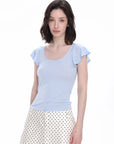 U-Neck Flutter Sleeve Top