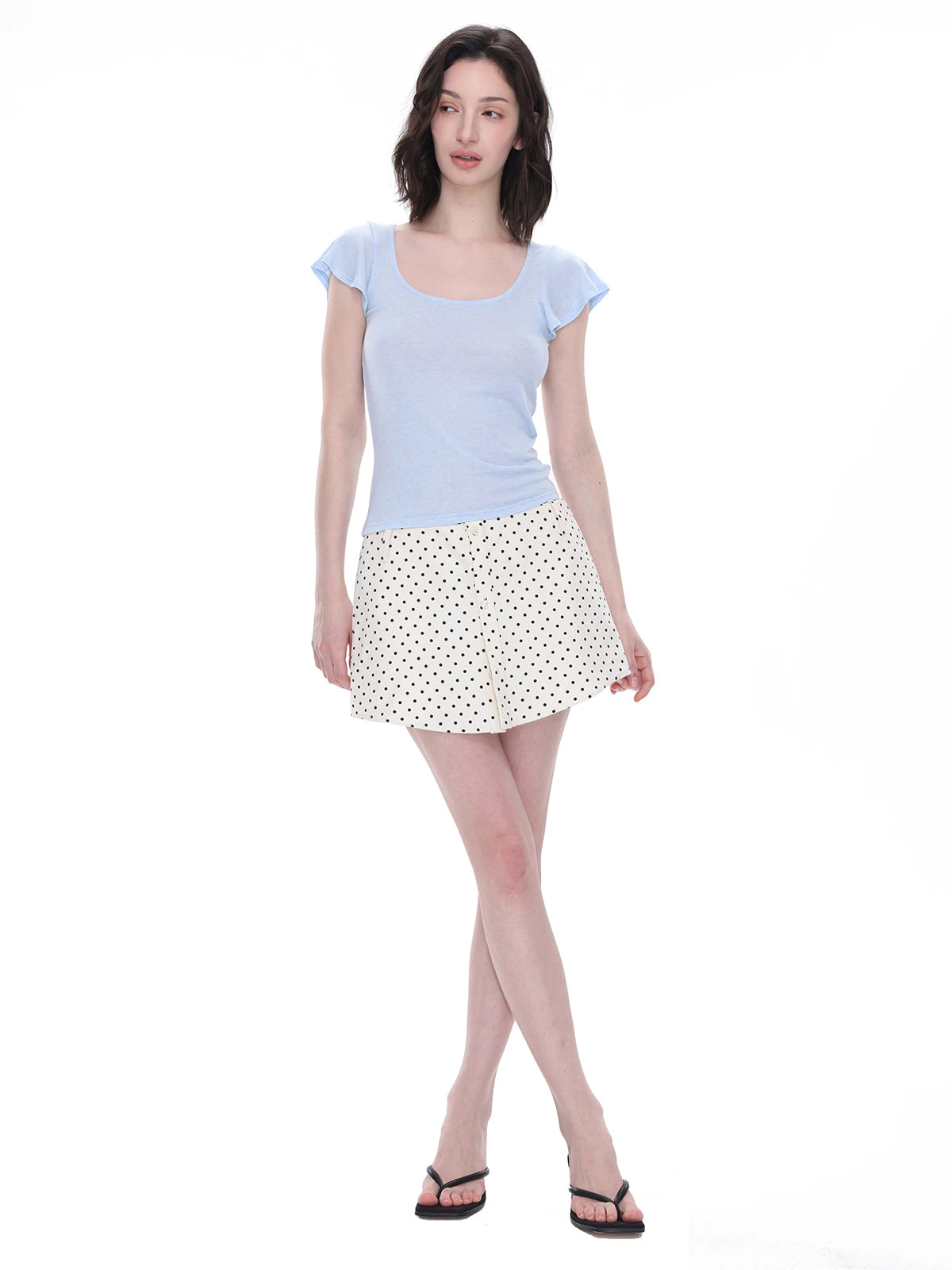 U-Neck Flutter Sleeve Top