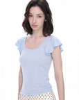 U-Neck Flutter Sleeve Top in Light Blue �� view 4