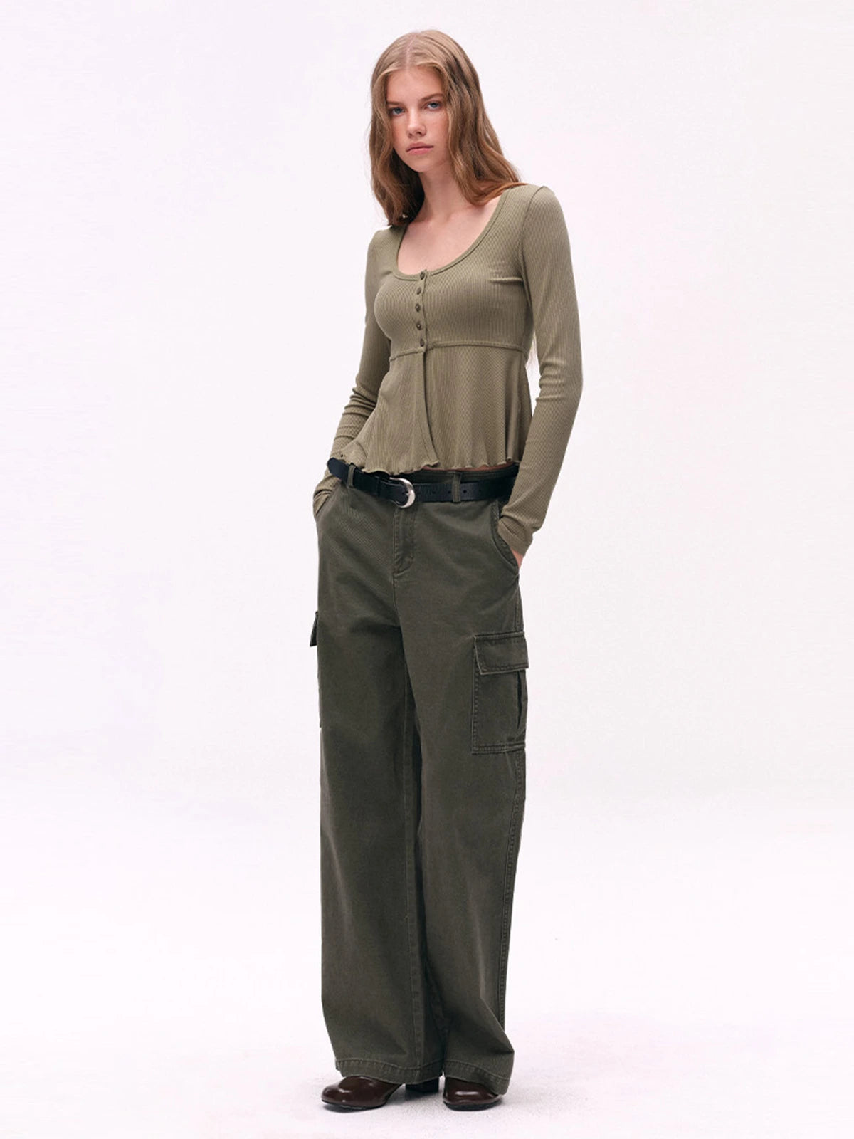 Washed Cargo Wide-Leg Pants