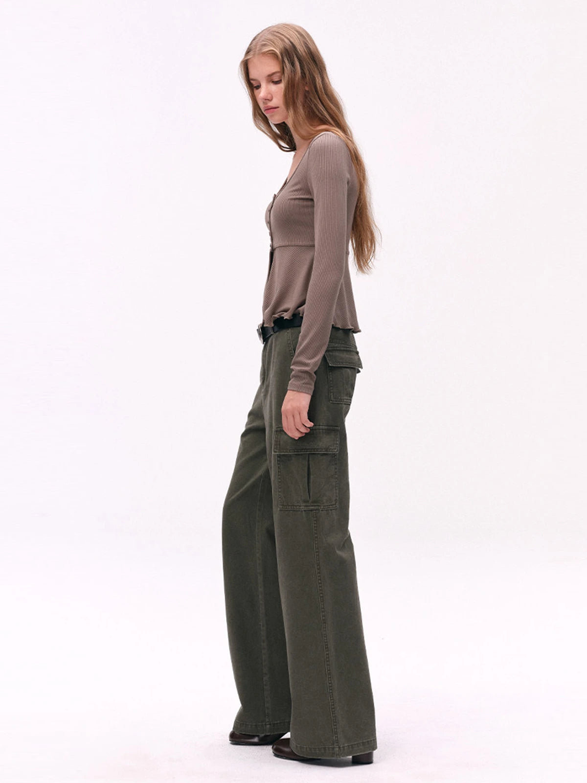Washed Cargo Wide-Leg Pants