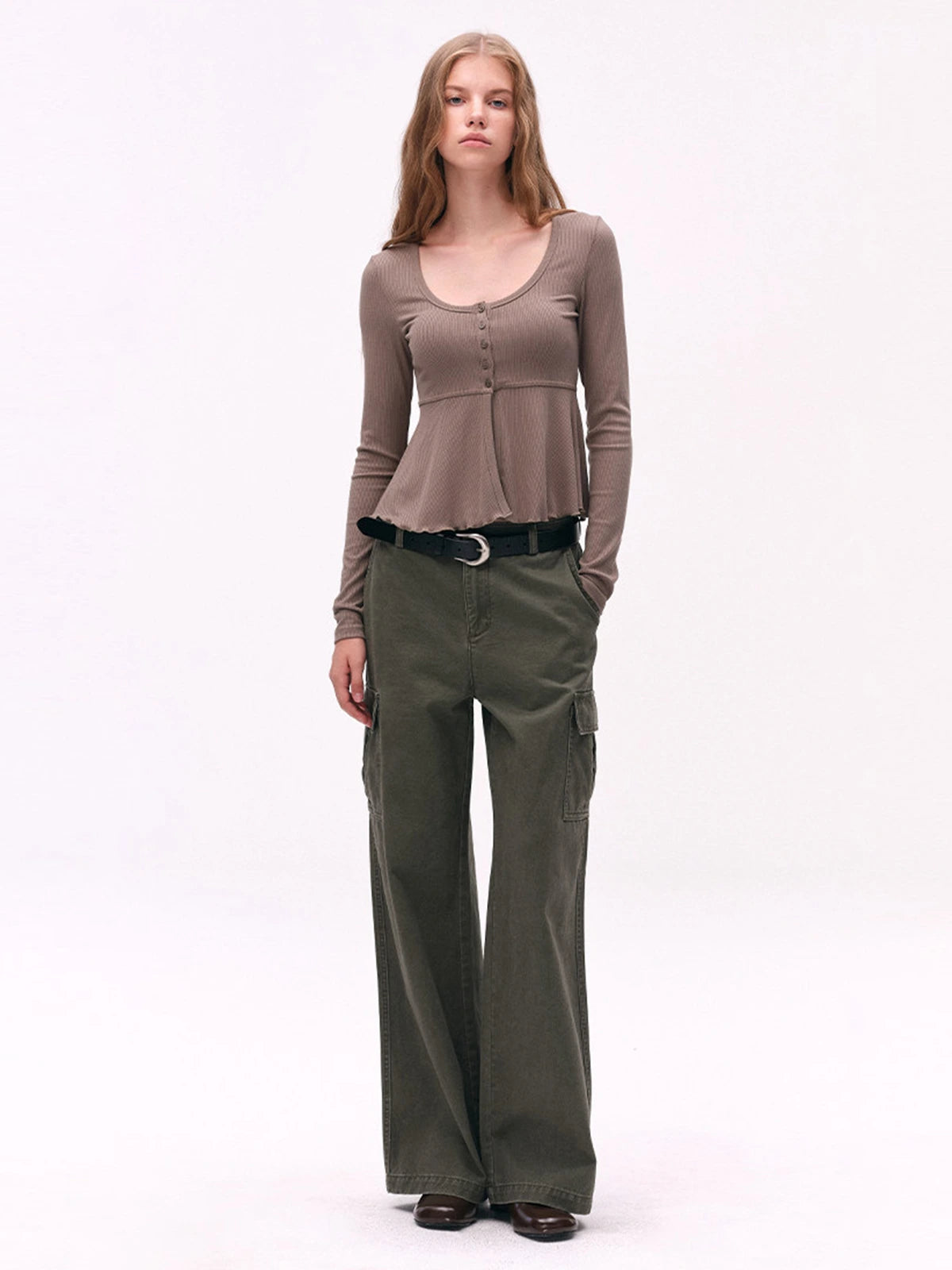 Washed Cargo Wide-Leg Pants