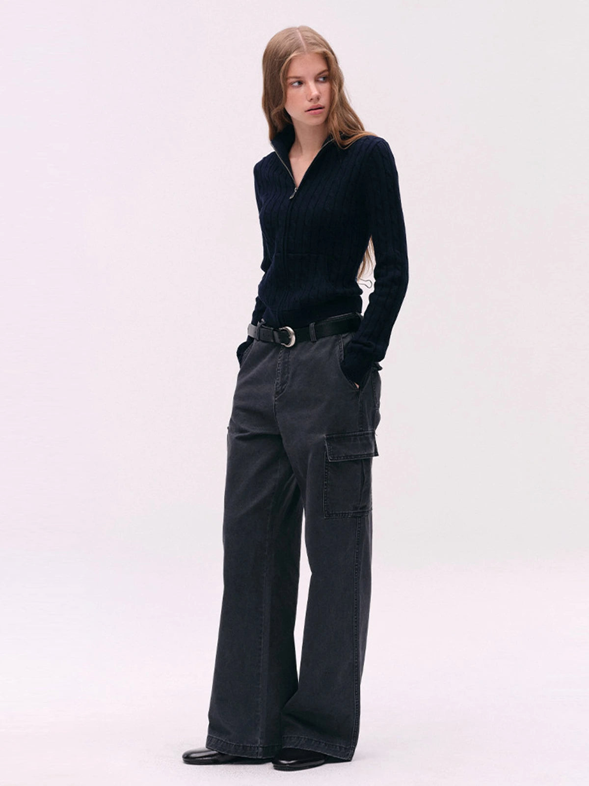 Washed Cargo Wide-Leg Pants