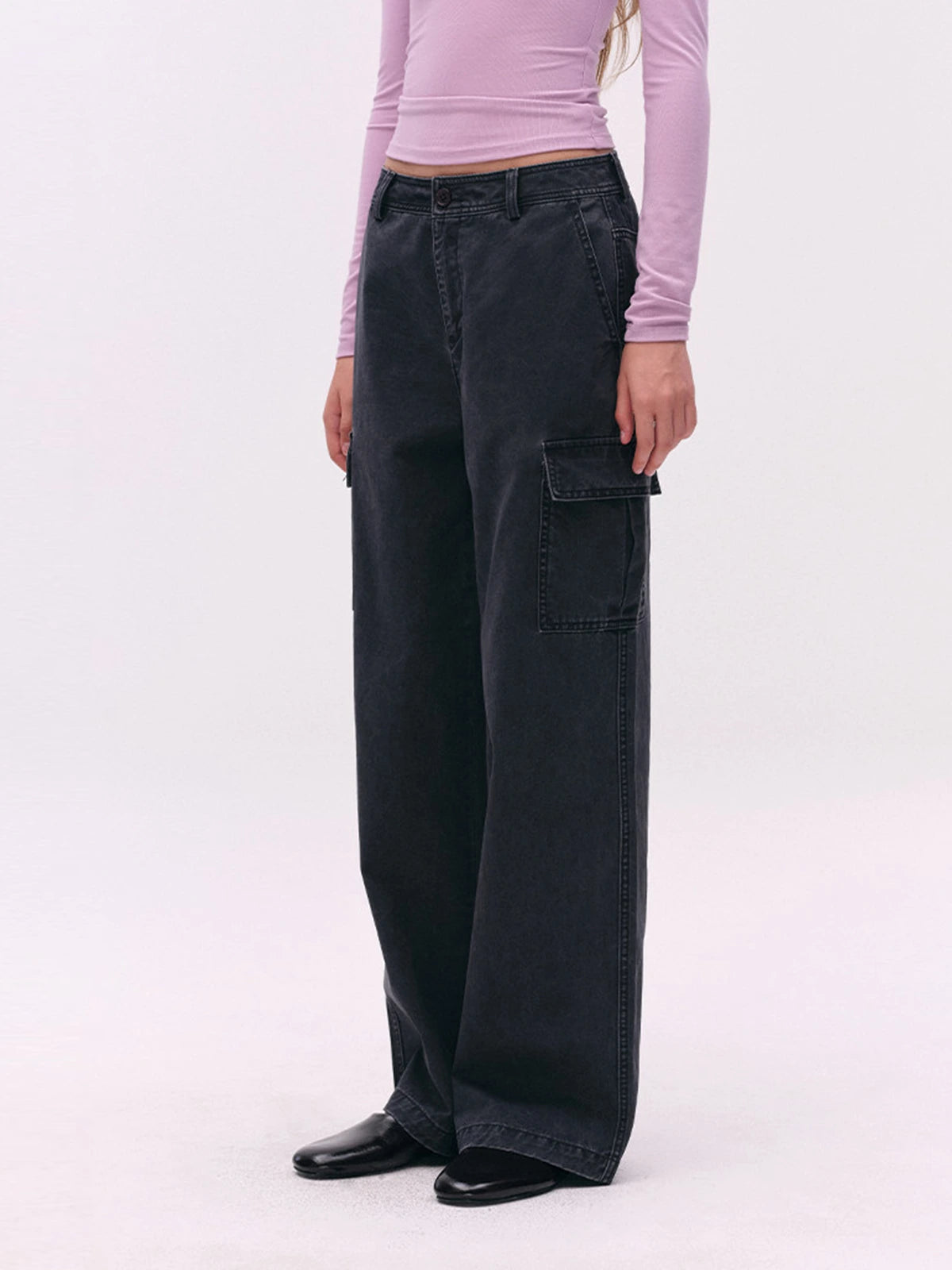 Washed Cargo Wide-Leg Pants