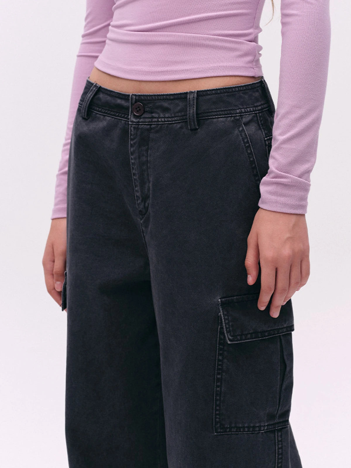 Washed Cargo Wide-Leg Pants