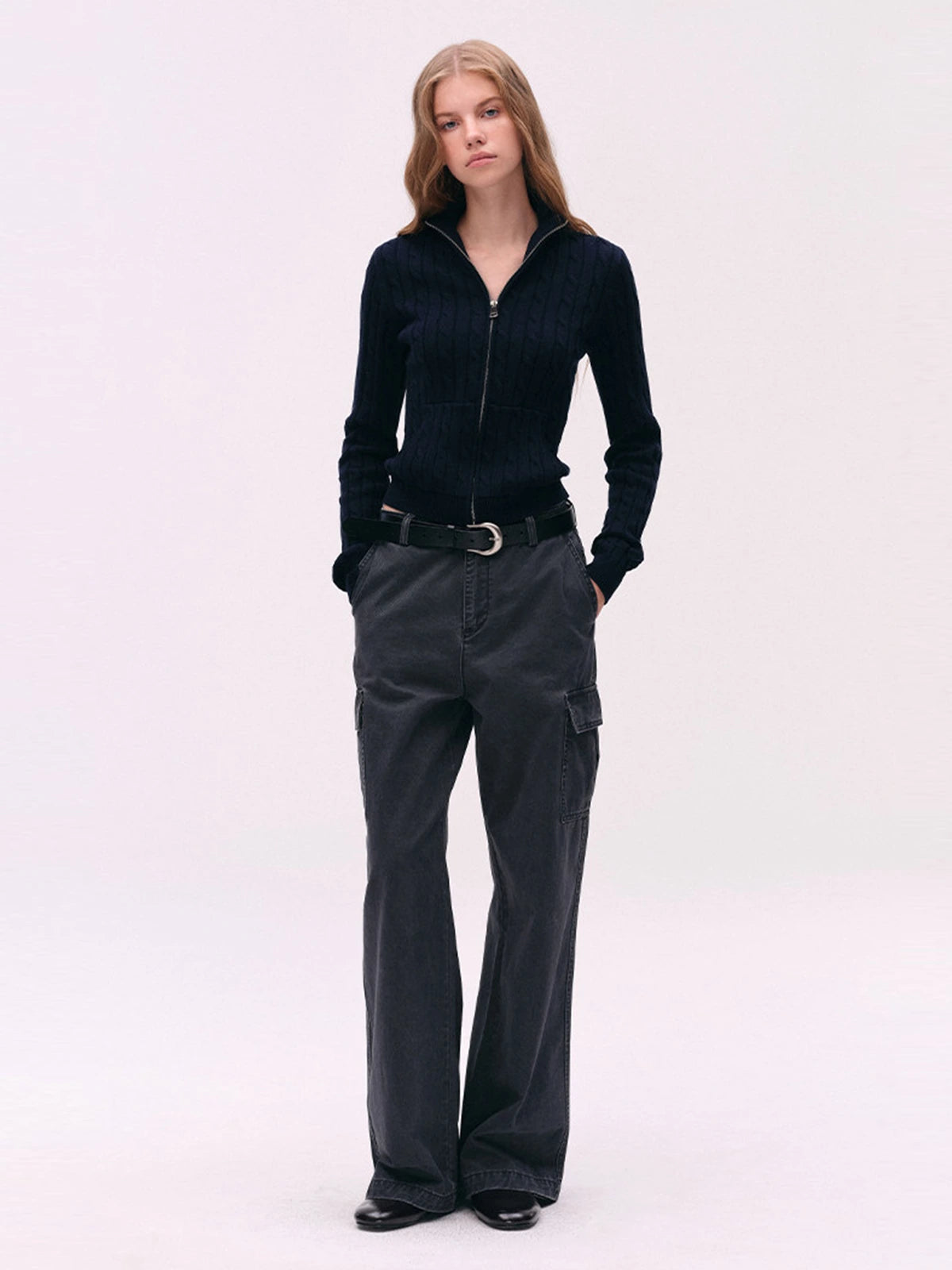 Washed Cargo Wide-Leg Pants